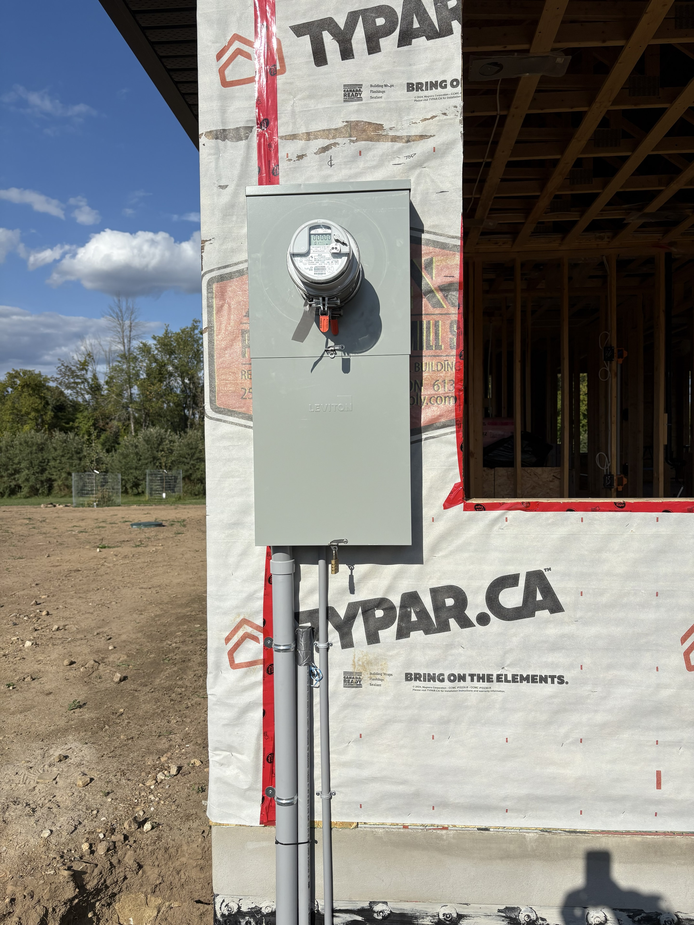 Meter base installation on custom home